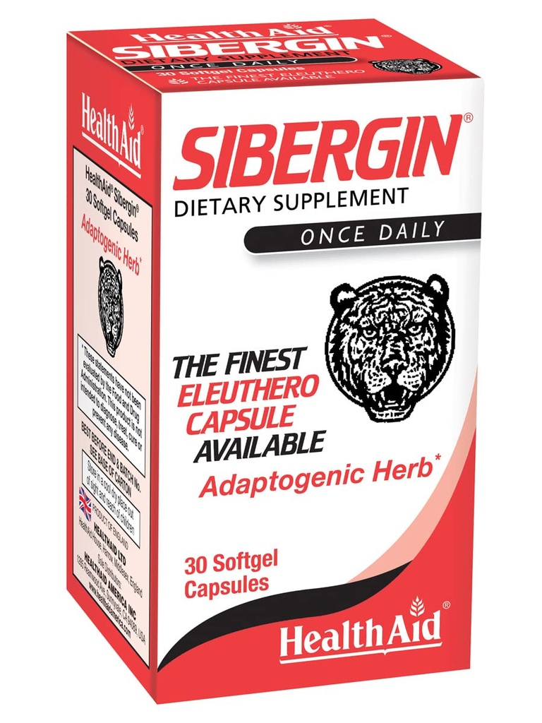 HealthAid Sibergin, Siberian Eleuthero, 30ct, Once Daily, Soft Gel Capsules ayuda a combatir estrés y fatiga, promueve resistencia y resistencia