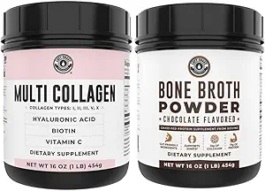 Desempeño de la Costa Izquierda Bono de Chocolate Broth y Multi Collagen Powder para Conjunto, Cabello, Esquí y Nails Soporte