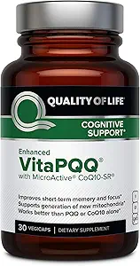 Calidad de Vida VitaPQQ con MicroActive CoQ10-SR Suplemento Premium - Anti envejecimiento, memoria, energía, foco, cognitivo y salud cardíaca - 30 Vegicaps
