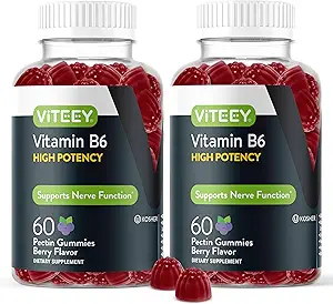 Viteey Vitamina B6 Gummies - Energía, Nerve & Mood Support - B6 Vitaminas 100mg - Vegan, Gluten Gratis, GMO Gratis - 120 Condes