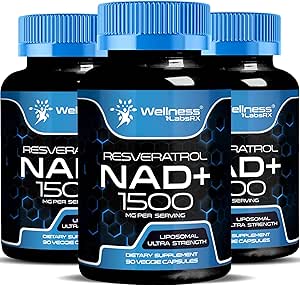 WELLNESS LABSRX NAD Suplemento, 1500mg - Liposomal NAD+ Suplemento con Resveratrol, NAD Plus Boosting - Apoyo a la salud celular y el envejecimiento saludable - Ultra Strength Capsules, USA Made - 3 Pack