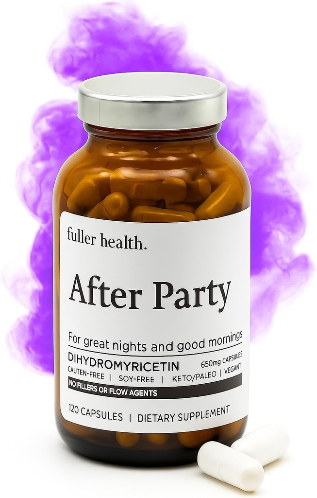 Fuller Health After Party DHM Dihydromyricetin Supplement TEN Supports Liver, Metabolism, Energy Levels, Post-Celebration Relief TEN Feel Refreshed, 650mg Por Pill TEN 1 Bottle, 24 Servings