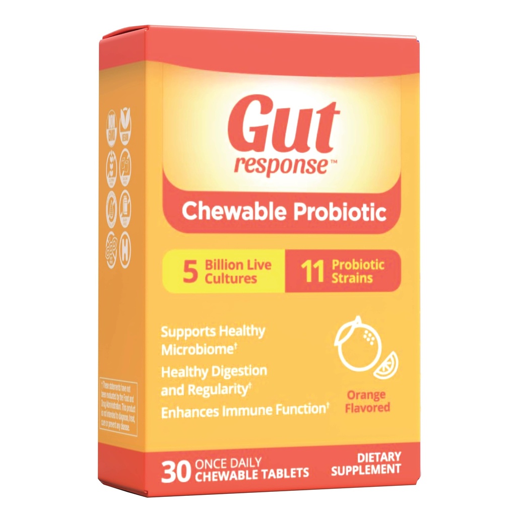 Probiótico Chewable para Hombres &amp; Mujeres, Disminuye el envejecimiento digestivo, Boost Immune System, Non-GMO, Gluten Free &amp; Soy Free, 5 Billion CFU, 30 Chewable Tablets, Orange Flavor