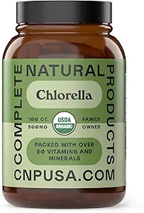 Complete Natural Products Organic Chlorella Capsules, 500mg, 100ct, Pure Green Algae Superfood, Detox & Immune Support, Vitamin B12 & Chlorophyll Rich, Plant-Based, Vegan, Non-GMO