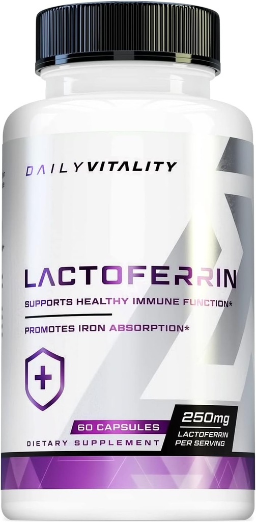 Lactoferrina 250mg cápsulas - Glycoprotein Rich Colostrum Suplemento para la Absorción de Hierro Inmune Apoyo y Salud Digestiva - 60 Serviciones Colostrum diario de alta pureza