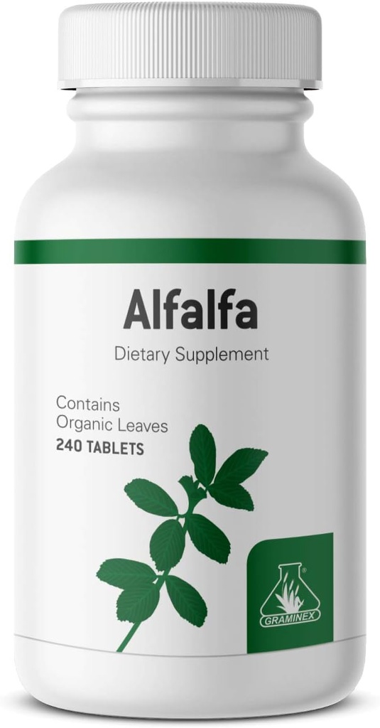 Graminex Alfalfa Tablets - Suplemento No GMO Superalimentos Verdes con Vitaminas, Minerales, Aminoácidos - 240 Tabletas