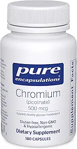 Pure Encapsulations Chromium (Picolinate) 500 mcg - for Lipid & Carbohydrate Metabolism* - Suplemento Mineral - Absorción Superior Chromium Supplement - Vegan & Gluten Free - 180 Capsules