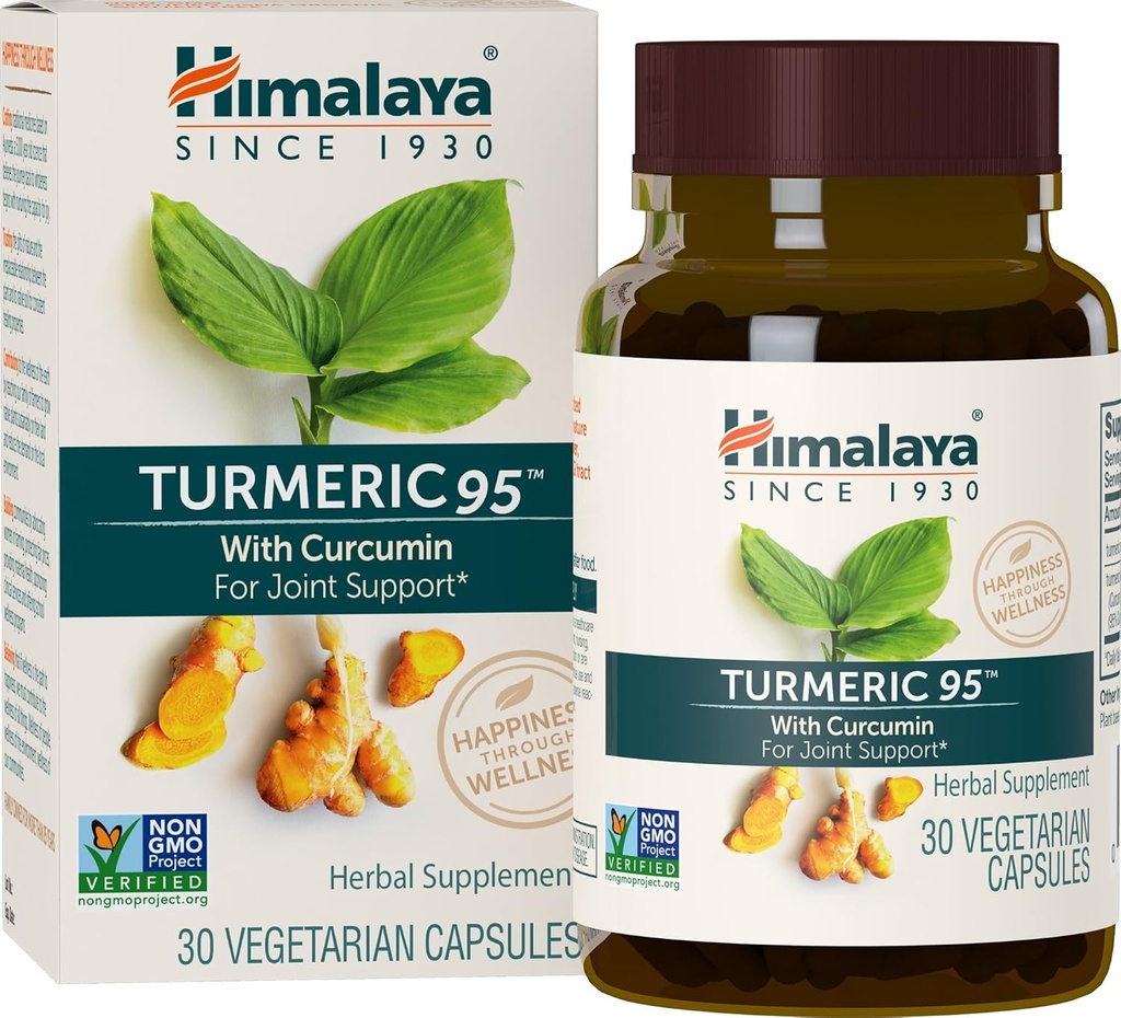 Himalaya Turmeric 95 - Suplemento Herbal con Curcumina Turmérica para Apoyo Conjunto y Movilidad, 95% Curcuminoides - Vegan, No GMO, Gluten Gratis, 600 mg, 30 cápsulas