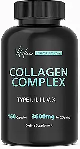Collagen for Women ' Men - Vital Nutrition - Hidrolyzed Collagen Peptides - Multi Collagen Capsules, Keto Friendly, Healthy for Skin, Nails, Bones & Joints, NonGMO- Type I,II,III, V, X - 150 cápsulas