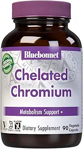 Bluebonnet Nutrition Chelated Chromium, Metabolism Support*, Non-GMO, Vegan, Kosher Certified, Gluten-Free, Soy-Free, Dairy-Free, Albion Chelated Mineral, 90 Vegetable Capsules, 90 Servings
