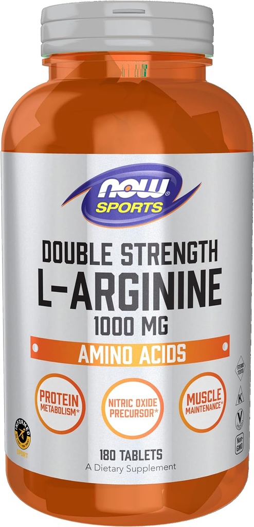 AHORA Foods Sports Nutrition, L-Arginine Double Strength 1000mg, Nitric Oxide Precursor, Amino Acids, 180 Tablets