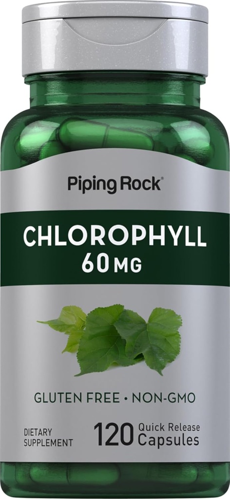 Piping Rock Chlorophyll Capsules Silencio 60 mg Silencio 120 Pills Silencioso Suplemento para Mujeres y Hombres TENIDO DE Mulberry Leaf ANTE No GMO, Gluten Free