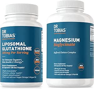 Dr. Tobias Magnesium Bisglycinate and Liposomal Glutathione - Supports Energy, Muscle Function, and Immune Health - Maximum Absorption - Vegan, Non-GMO