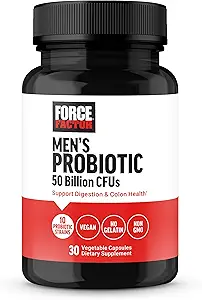 FORCE FACTOR Hombres Probióticos, Probióticos para la Salud Digestiva con 50 millones de UC y 10 Strains Probióticos para apoyar la Salud Gut y Colón, y Bienestar Diario, No GMO, Vegan, 30 cápsulas vegetales