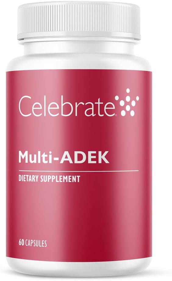 Celebrar vitaminas Multi ADEK, Iron Gratis – Multivitaminas Bariatric diarias, alto nivel de vitaminas A, D, E, K &amp; B12 para pacientes de cirugía de conmutación duodenal (60 cápsulas)