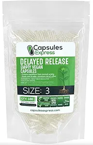 XPRS Nutra Delayed Release Size 3 Empty Capsules - 100 Count Clear Empty Vegan Capsules - Vegetarian Pills DIY Vegetable Capsule Filling - Veggie Gel Caps for Do-It-Yourself Supplements
