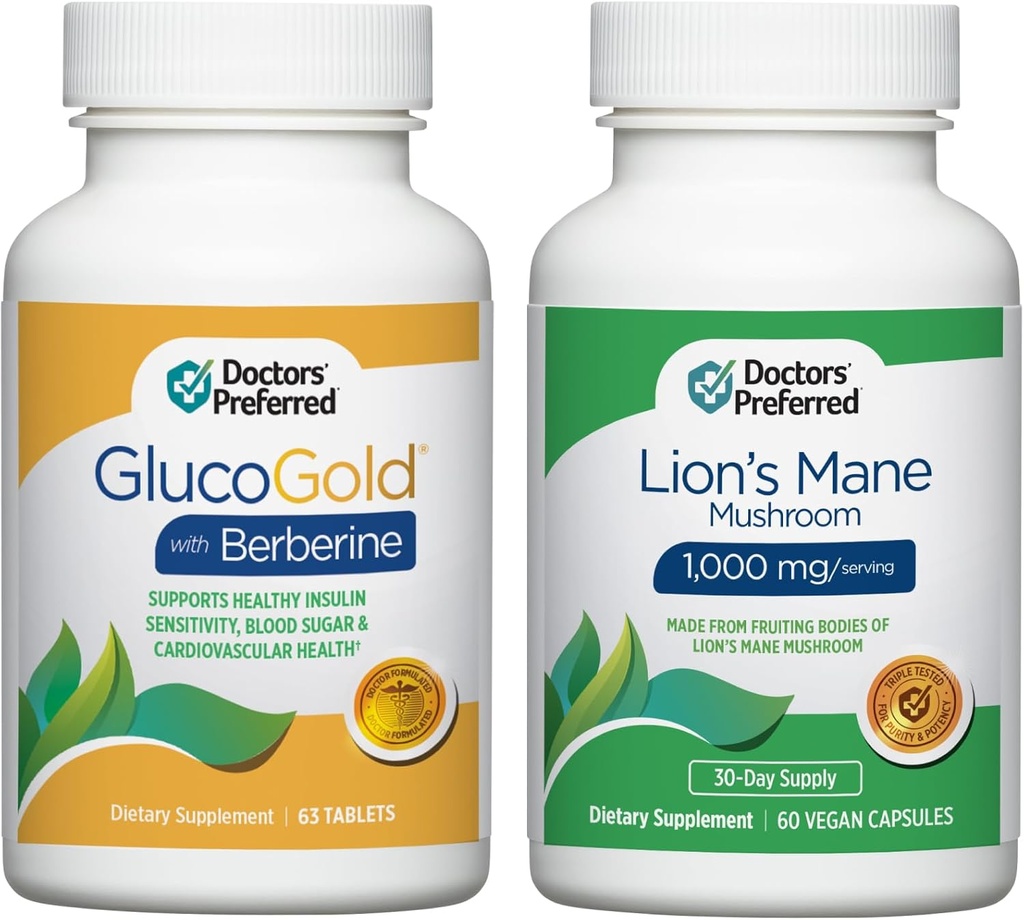 GlucoGold PREFERADO DE DOCTORES con 1500 mg por día de Berberine &amp; León Mushroom Suplemento