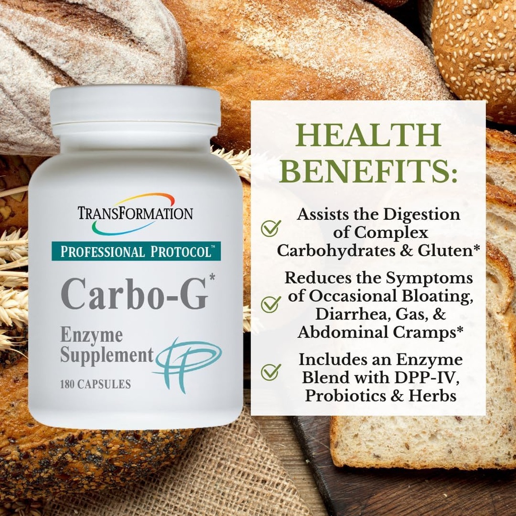 TRANSFORMACIÓN LA GENESIS DE LA BUENA SALUD Enzymes Carbo-G High Potency Enzyme Blend Fórmula Suplemento con Probióticos &amp; Herbs, para la Desintegración de Carbohidratos, Absorción Nutriente, 180 cápsulas