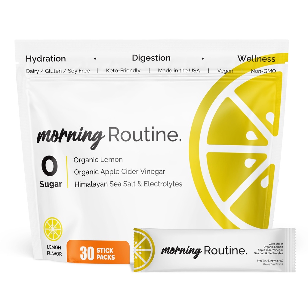 ROUTINE Morning Daily Hydration ← Electrolyte Powder Packets con Apple Sider Vinegar, Lemon y Sea Salt ← Keto &amp; Paleo-Friendly Electrolyte Drink Mix (30 Pack)