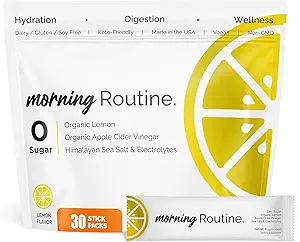 ROUTINE Morning Daily Hydration ← Electrolyte Powder Packets con Apple Sider Vinegar, Lemon y Sea Salt ← Keto &amp; Paleo-Friendly Electrolyte Drink Mix (30 Pack)