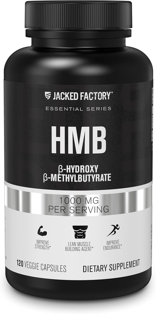 Fundamentos de fábrica Jacked HMB Capsules - HMB Suplementos para el crecimiento del músculo magro, prevención de la desintegración del músculo durante Calorie-Deficits, " Mejorar la recuperación del músculo - 120 cápsulas de verduras