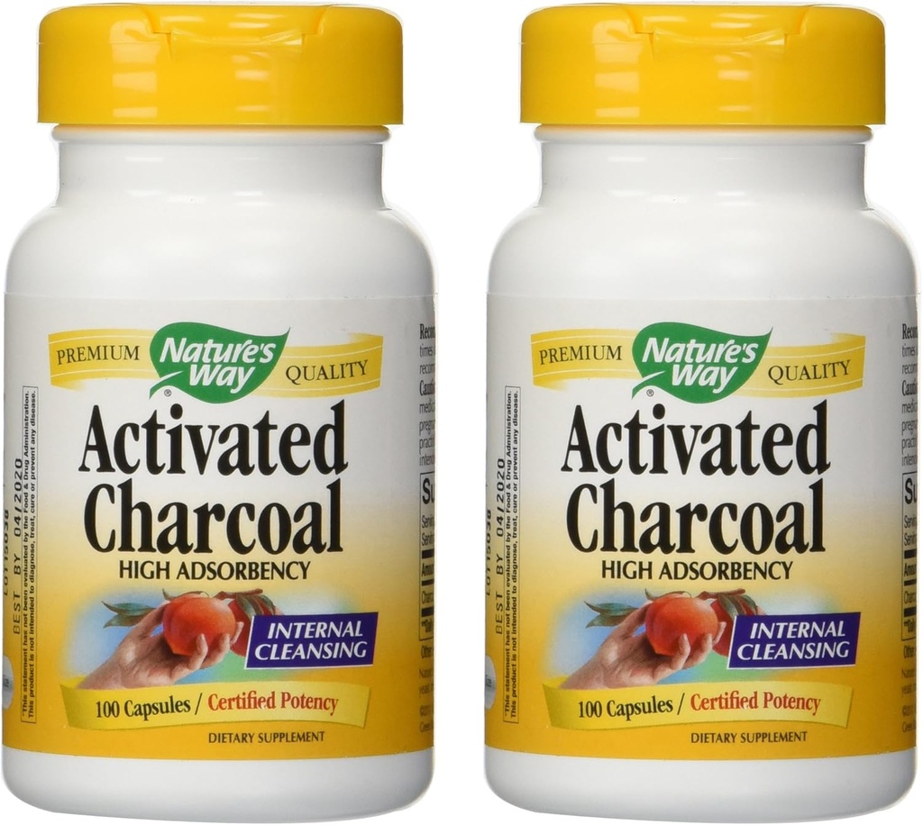Nature'S Way Activated Charcoal High Adsorbency - 100 Capsules 2 pack