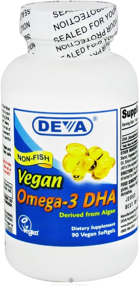 Deva Vegan Omega-3 DHA 200mg, from Algae, Non-Fish, Delayed Release, 90 Capsules, 1-Pack