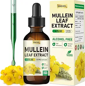 Mullein Drops for Lungs Supplement: Organic Mullein Leaf 30:1 Extracto Tintura con clorofila - Herbal Suplemento Soporte Lung Cleanse &amp; Respiratory Function - Non-GMO, Vegan - 4 Fl Oz
