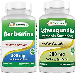Mejores Naturales Berberine 500mg &amp; Ashwagandha Extracto 500 Mg