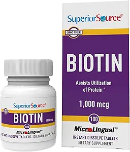 Fuente superior Biotina 1000 mcg. Bajo el Tongue Quick Dissolve MicroLingual Tablets, 100 Conde, soporta el cabello saludable, la piel y el crecimiento del suelo, ayuda a apoyar el metabolismo energético, no GMO