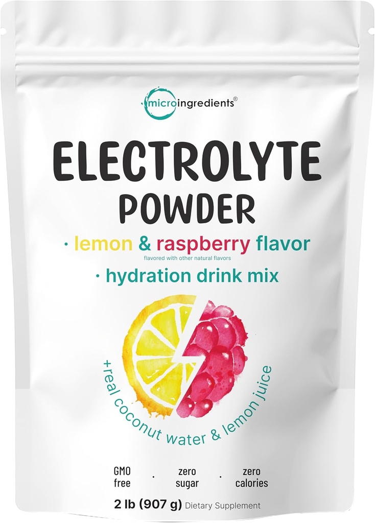 Micro Ingredientes Hidration Electrolyte Powder, 2 lb (139 Servings) Silencio Lemon Raspberry Flavor ← High Potassium (1,000mg) + Coconut Water & Real Lemon Juice Silencio No Sugar, Keto Friendly ← Non-GMO