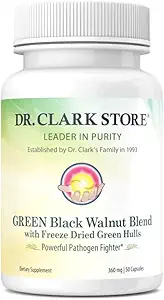 Dr Clark Green Black Walnut Blend - Freeze Dried Hull Suplemento dietético, Fórmula de Fuerza Extra de All Natural Walnuts, Supports Healthy Intestinal Environment, 360mg, 50 Gelatin Capsules