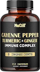 210 Pills - Cayenne Pepper Capsules Organic with Turmeric, Ginger, Immune Support Complex as Elderberry, Echinacea, Garlic Bulb - Digestion, Heart Health & Body Management