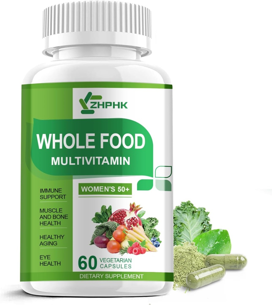 Multivitaminas para Mujeres 50 y Más, Multivitaminas Alimentarias enteras Minerales Extractos Ecológicos Multivitaminas para el apoyo energético de las mujeres 50+, Pelo nórdico, Piel, Salud de uñas, 60 cápsulas