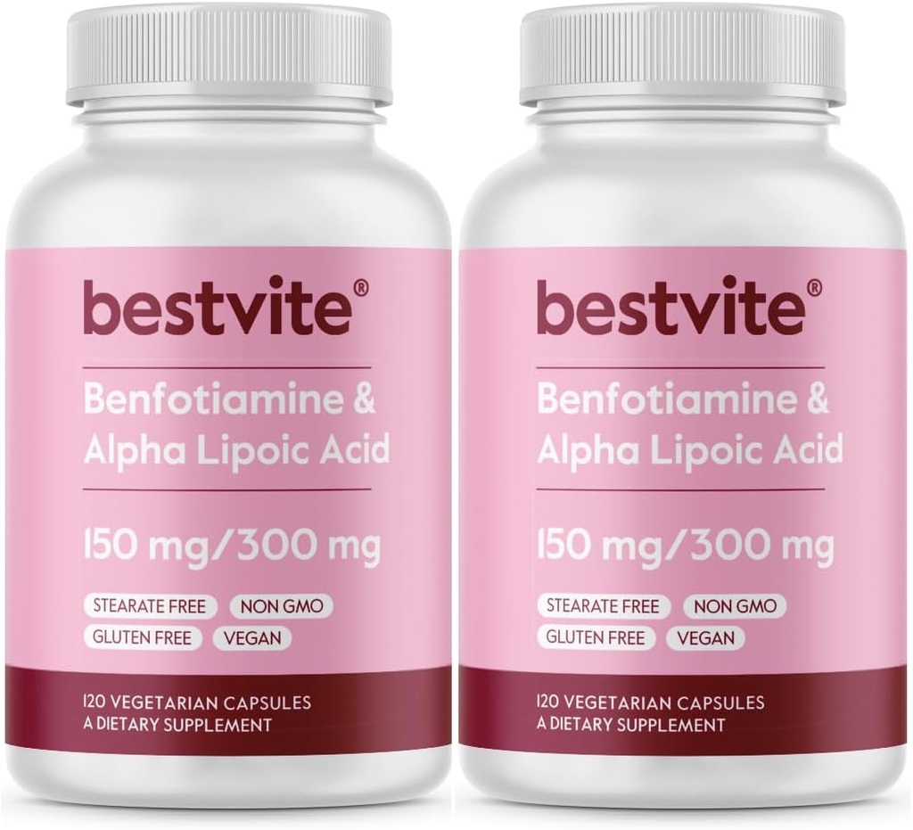 Benfotiamine 150mg / Alfa Lipoic Acid 300mg (240 cápsulas vegetarianas)(120x2) - No Stearates - Vegan - Gluten Gratis - Non GMO