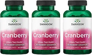 Swanson Cranberry - Asistencias Urinary Tract Health, control de vejiga " promueve la función sana del riñón - Suplemento Hecho con 20:1 Cranberry Juice Concentrate - (180 Softgels) 3 Pack