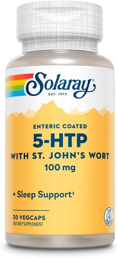SOLARAY 5-HTP Plus St John's Wort - 30 Enteric-Coated Capsules - 100 mg - 30 Servings