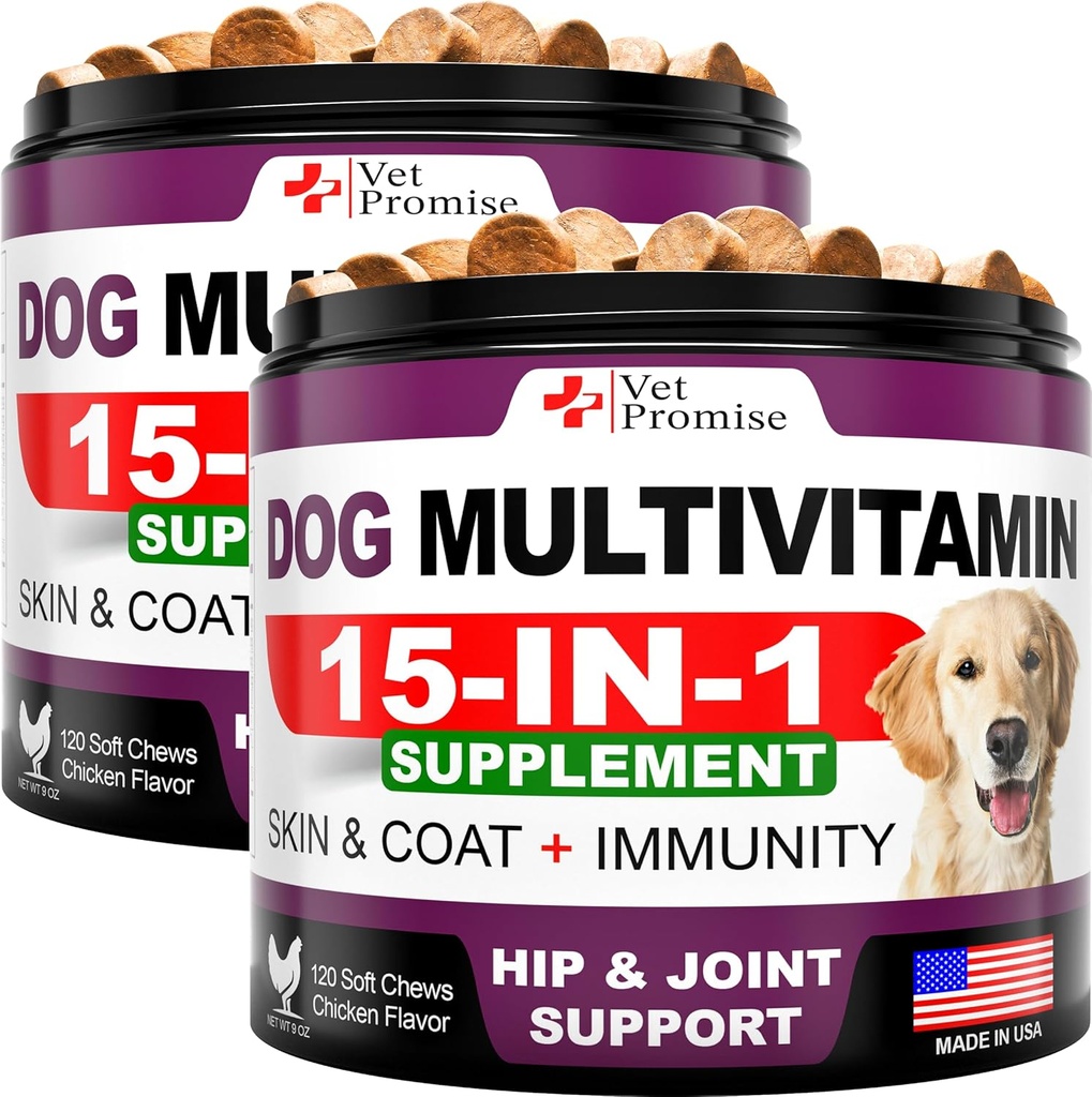 (2 Pack) Dog Multivitamin Chewable with Glucosamine - Dog Vitamins and Supplements - Senior & Puppy Multivitamin for Dogs - Pet Joint Support Health - Immunity - Mobility - Energy - 240 Chews