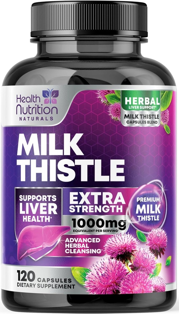 Milk Thistle Suplemento con Silymarin Marianum &amp; Dandelion Root Liver Health Support - 9:1 Extract Liver Cleanse Detox &amp; Repair 1000mg Equivalente - Nature's Milk Thistle Suplementos - 120 cápsulas
