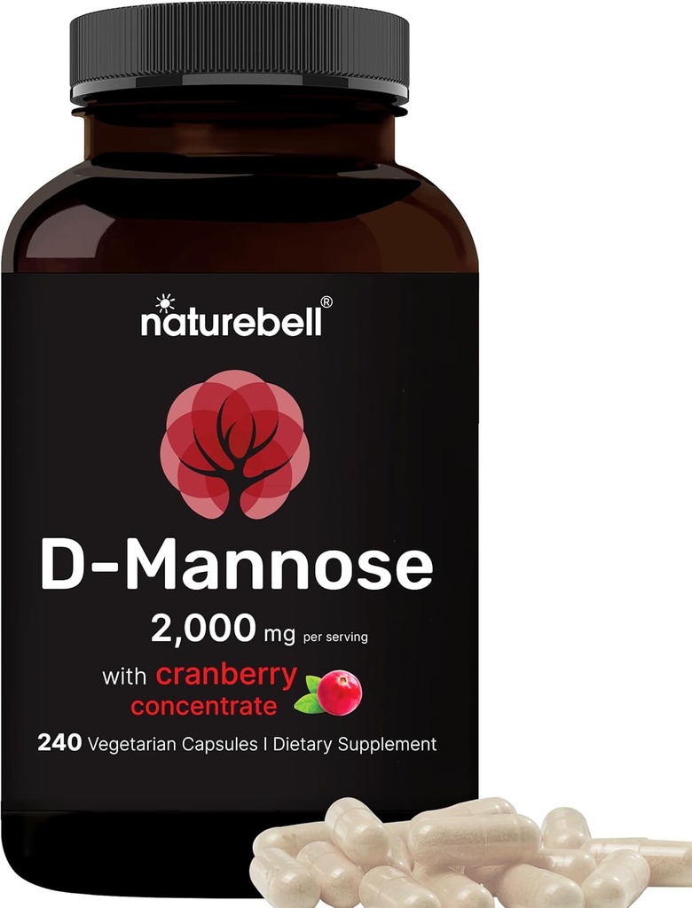 NatureBell D-Mannose 500mg Capsules (2.000mg Por Serving) Silencio 240 Capsules Veggie + Cranberry Concentrate 40mg – Fast Acting Urinary Tract Health Pills – Ultra UTI Support for Women &amp; Men