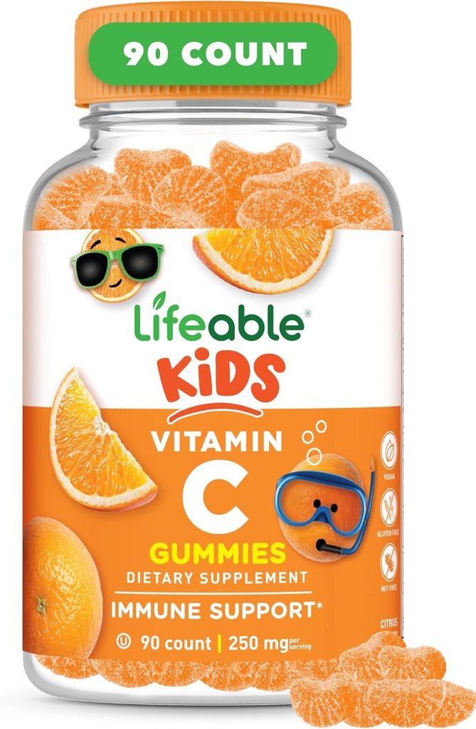 Niños Lifeable Vitamina C Gummies ← 250mg ← Gran Tasting VIT C ← Vegan GMO-Free Vitamina C Chewable Silencio para Immune Support ← 90 Gummies
