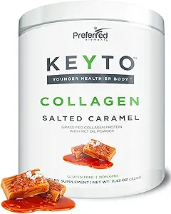 Keto Collagen Protein Powder with MCT Oil – Keto and Paleo Friendly Pure Grass Fed Pasture Raised Hydrolyzed Collagen Peptides KEYTO Salted Caramel Flavor
