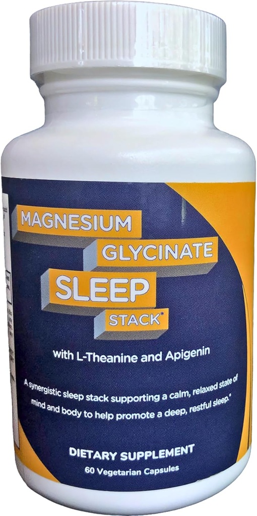 Magnesium Glycinate Sleep Stack with 200 mg L-Theanine, 50 mg Apigenin, 175 mg of Elemental Magnesium Glycinate | Sleep Support Magnesium Supplement | Made in USA