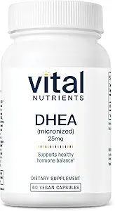 Nutrientes Vitales DHEA 25mg ← Vegan Micronized DHEA Suplemento para Mujeres &amp; Hombres Silencioso Soportes Equilibrio de hormonales Apoyos Metabolismo Saludable de Azúcar &amp; Minerales TEN Gluten, Dairy, Soy Free TEN 60 cápsulas