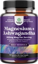 Suplemento Glycinate de Magnesio Relajamiento Puro y Calma con Ashwagandha - Magnesio para Estrés Soporte &amp; Descanso Facilidad para Adultos - Tablas de Absorción Alta para Soporte de Huesos &amp; Cáñamos de Musculo - 90 Conde