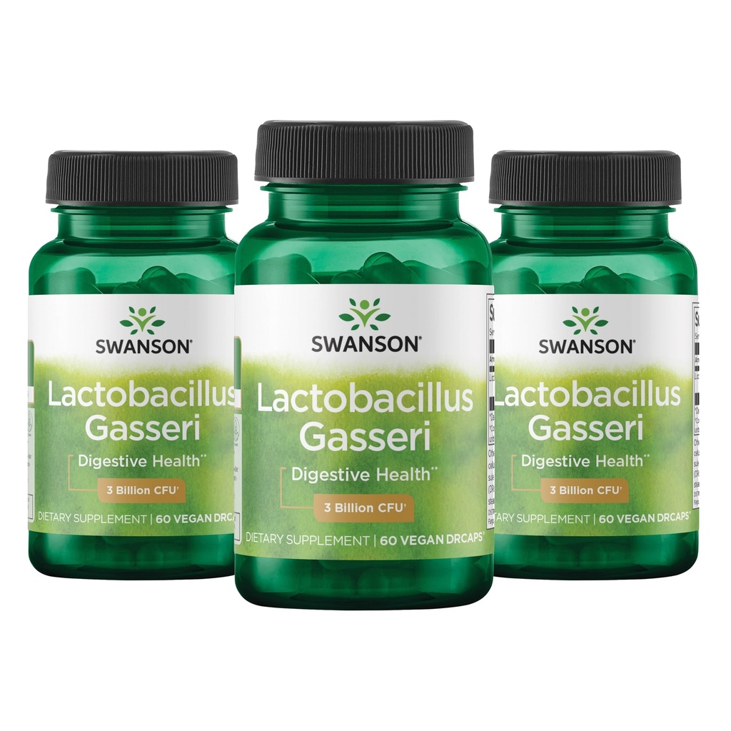 Swanson Lactobacillus Gasseri - Suplemento Probiótico Apoyo Digestivo Salud con 3 Billones CFU - Design-Release Satiety & Fat Metabolism Support - (60 Veggie Capsules) 3 Botellas