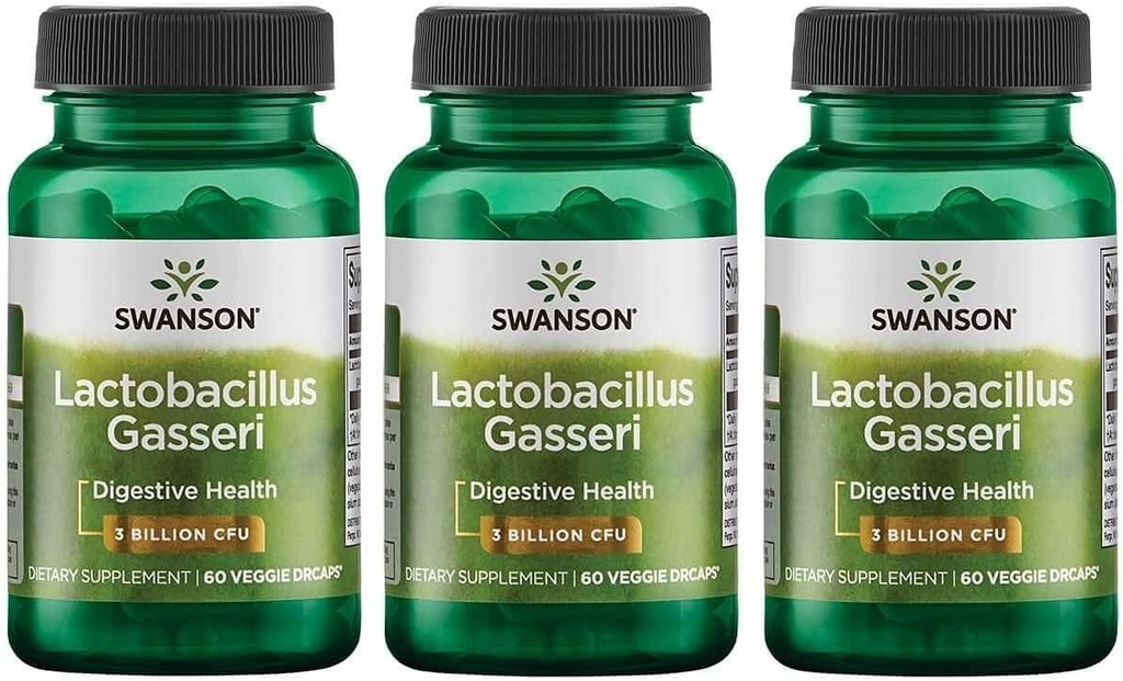 Swanson Lactobacillus Gasseri - Suplemento Probiótico Apoyo Digestivo Salud con 3 Billones CFU - Design-Release Satiety & Fat Metabolism Support - (60 Veggie Capsules) 3 Botellas