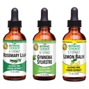 Botanic Choice Lemon Balm, Rosemary Leaf, &amp; Gymnema Sylvestre Extractos Bundle – Daily Global Wellness Kit for Balanced Sleep, Immune System Boost, Better Focus, & Mejor bienestar (1 fl. Oz. Cada)