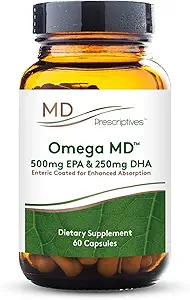 MD Prescriptives Omega MD Suplemento - 500 EPA &amp; 250 DHA Omega 3 Fish Oil - Supports Brain Health & Joints* - No Fishy Smell - 60 Softgels