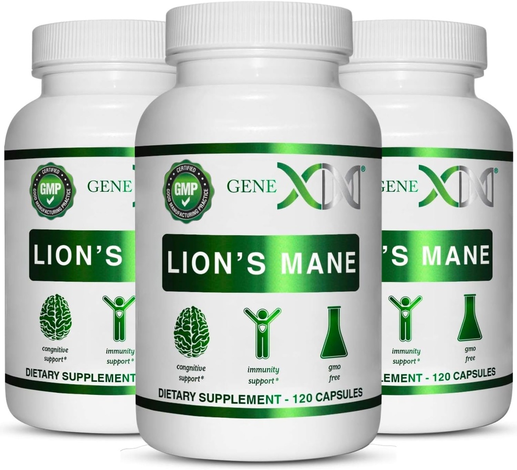 Genex Formulas Lions Mane Suplemento con 100% Lions Mane Extract (3 Pack) - Nootropics Brain Support Suplemento para Brain Boost, Focus, Mental Clarity, Natural Energy, 1000mg/serving - (360 Capsules)